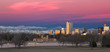 Denver Colorado and Rocky Mountain Skyline at Sunrise