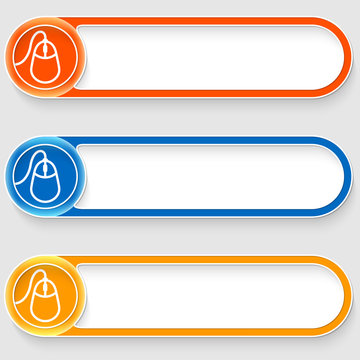 set of three vector abstract buttons with mouse icon