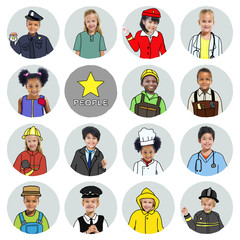 Sticker - Multiethnic group of Children with Various Jobs Concepts