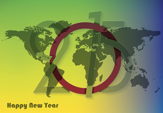 Creative greeting card design new year 2015  with world map