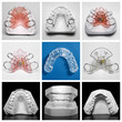 Essix retainer surrounded by orthodontic appliances and models