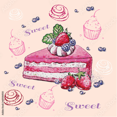 Obraz w ramie vector background with cupcake pattern