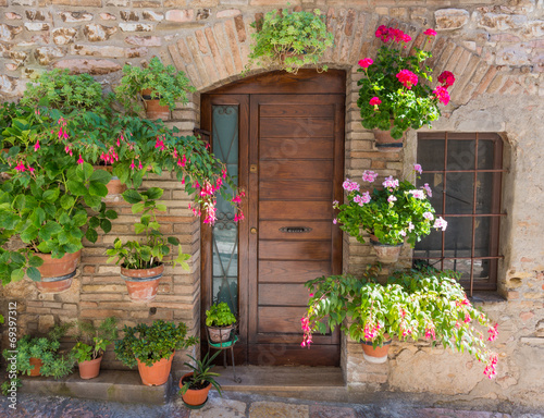 Plakat na zamówienie Elegante porta di legno con fiori