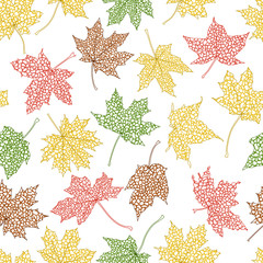 Wall Mural - Seamless background of autumn leaves silhouettes
