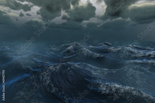 Fotomural Rough stormy ocean under dark sky