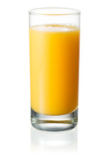 Full Glass Of Orange Juice On White Background. With Clipping Pa