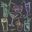 Hand-drawing Icons of Alcoholic Drinks Glasses