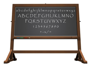 School blackboard alphabet and mathematics - 3D render