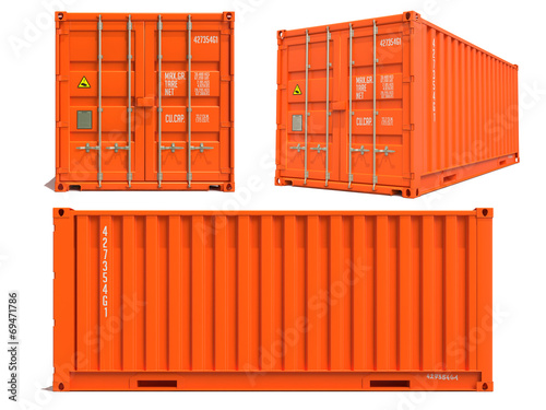 Fotografía Orange Container in 3D Isolated on White.