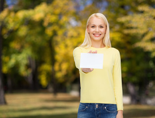 Poster - smiling girl with blank business or name card