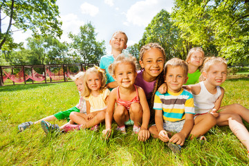 Group of little boys and girls on the lawn