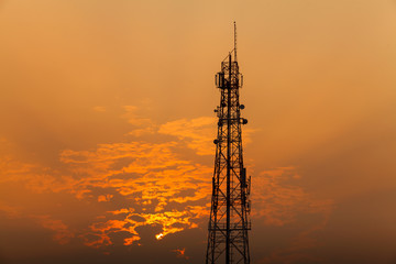 Communication tower during sunset