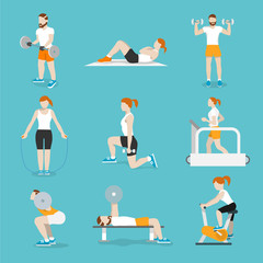 Canvas Print - People gym exercises icons set