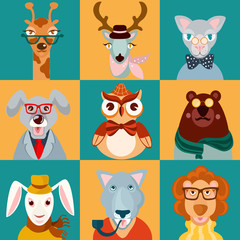 Sticker - Animal hipsters icons flat