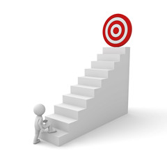 Poster - 3d business man stepping up to successful goal on top of stairs