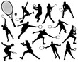 © NikolaM - Black silhouettes  of tennis player, vector