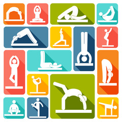 Wall Mural - Yoga exercises icons flat