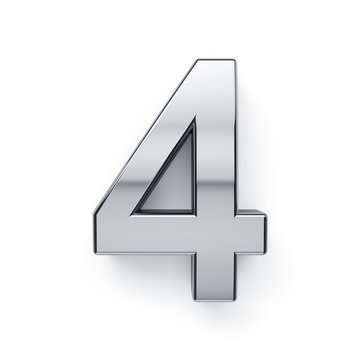 3d render of metalic digit four simbol - 4
