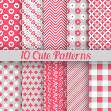 Cute Different Seamless Patterns. Vector Illustration