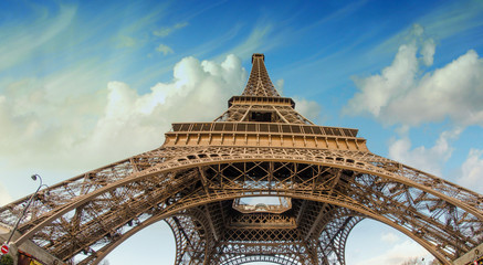 Poster - La Tour Eiffel, Wideangle Street view in Paris