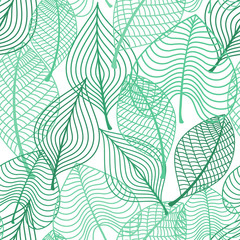 Poster - Foliage green leaves seamless pattern