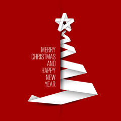 simple vector card with christmas tree made from paper stripe