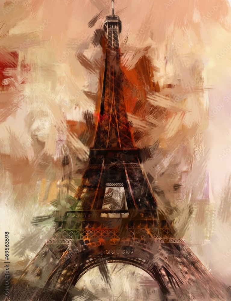 Leinwanddruck Paris Mit Eiffelturm & Regenschirm – 61 X 41 Cm, Ölgemälde-Reproduktion, Fertig Zum Aufhängen