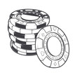 Stacks of gambling chips, casino tokens. Line art