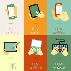 Wall Mural - flat design for hand holding various hi-tech devices concepts