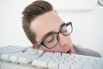 Poster - Nerdy businessman sleeping on keyboard