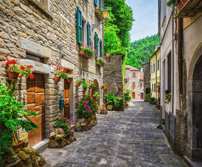 Wall Mural -  Italian street in a small provincial town of Tuscan