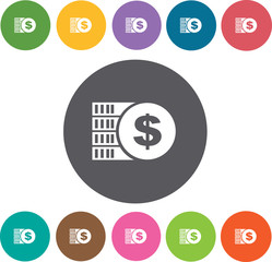 dollar sign icons set. round colourful 12 buttons. vector illust