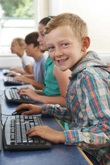 Wall Mural - Group Of Elementary School Children In Computer Class