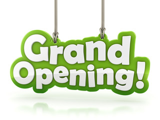 Grand Opening text isolated hanging on white background