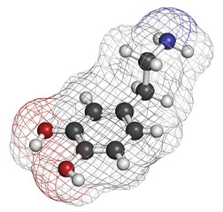 Sticker - Dopamine neurotransmitter molecule. Catecholamine class compound