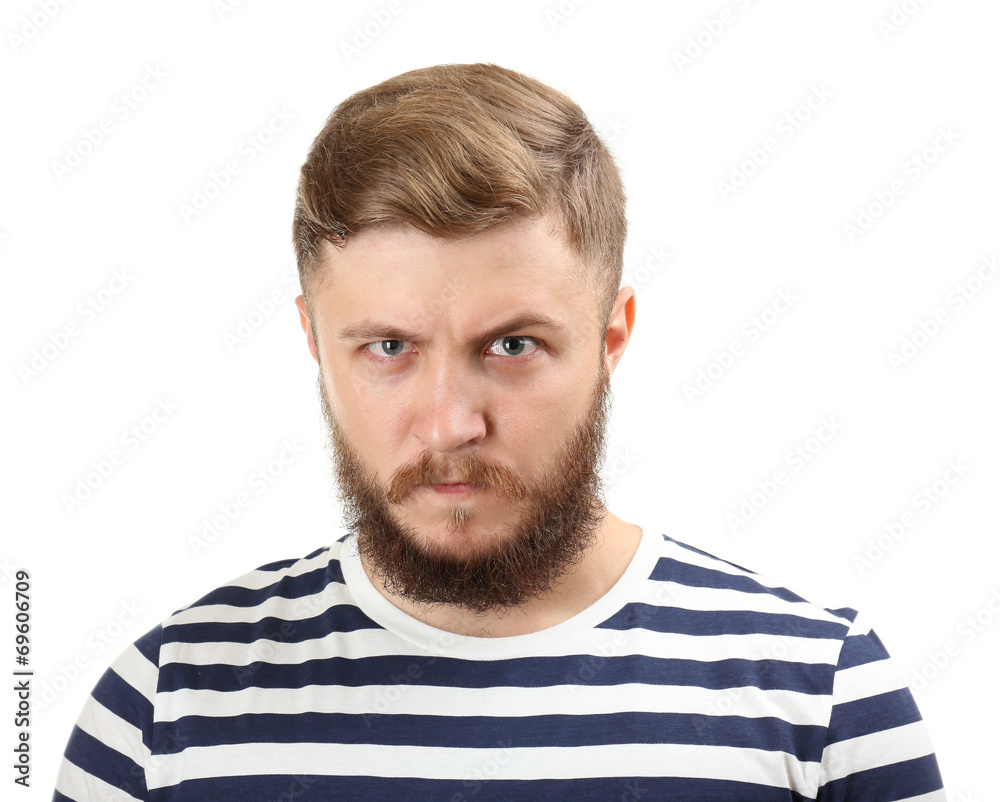 Portrait of handsome man with beard isolated on white