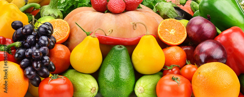 Naklejka nad blat kuchenny Background of set fruits and vegetables