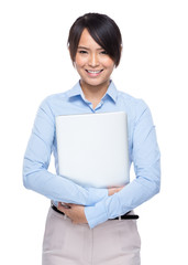 Wall Mural - Businesswoman hold with laptop computer