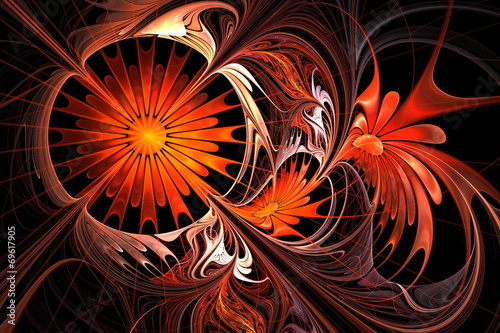 Dekoracja na wymiar  kwiat-tlo-paleta-pomaranczowo-czarna-projekt-fraktalny