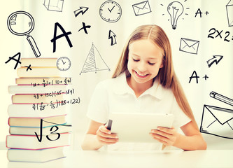 Poster - girl with tablet pc and books at school