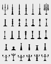Black Silhouettes Of  Different Candlesticks, Vector