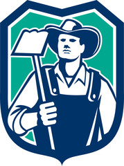 Sticker - Organic Farmer Holding Grab Hoe Shield