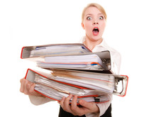 Business Woman Holding Stack Of Folders Documents