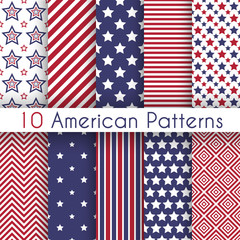 Wall Mural - patriotic red, white and blue geometric seamless patterns