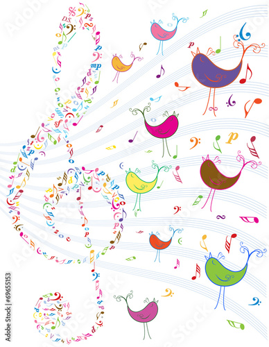 Fototapeta dla dzieci vector vintage music notes and birds