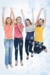 © WavebreakMediaMicro - Composite image of smiling celebrating girls jumping up