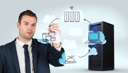 Poster - Composite image of young businessman writing with marker