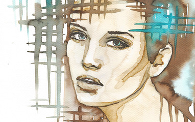 Wall Mural - illustration of the abstract portrait of a woman