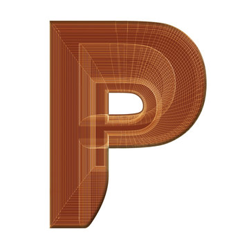 Letter P in brown with wireframe design