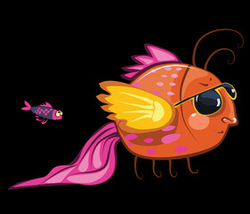 cartoon characters, cool fish wearing sunglasses